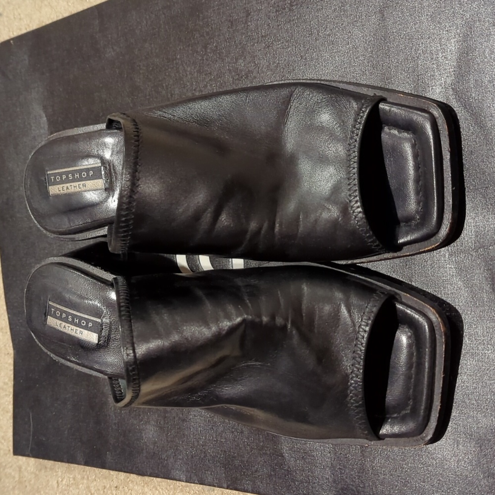 Topshop Spanish Leather Mules Black Size 39